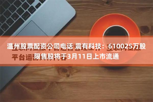 温州股票配资公司电话 震有科技：610025万股限售股将于3月11日上市流通